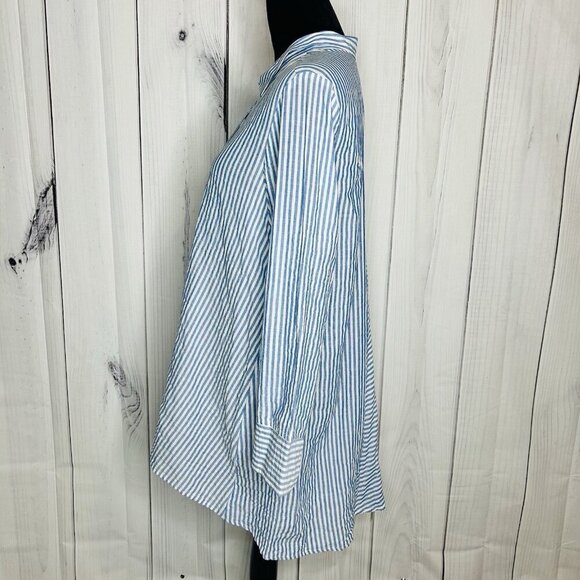 Habitat Clothes To Live In Button Up Blouse Crinkle Blue White Striped Size XS - Picture 4 of 12
